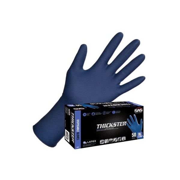 Sas Safety Thickster, Disposable Gloves, 14 mil Palm, Latex, Powder-Free, 2XL, Blue SA6605-20 - main
